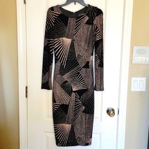 New Year's Bodycon Midi Rose Gold Glitter Dress